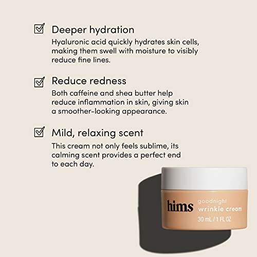 Hims Goodnight Wrinkle Cream para homens - linhas finas, inchaço, círculos escuros - cafeína, ácido hialurônico, creme