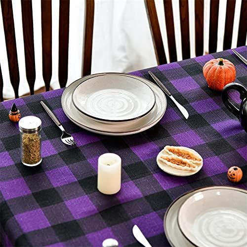 Toca de mesa xadrez de aquarela horaldaily Buffalo 60x104 polegadas, capa de mesa lavável diária de Halloween regular para o jantar de piquenique de festa Purple/Black
