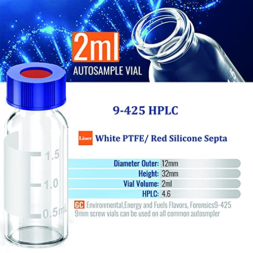 Frasco de amostra de vidro transparente Pekybio 10ml, frasco de amostrador de 2 ml, frasco de 9-425 hplc com tampas, 100pcs/pk