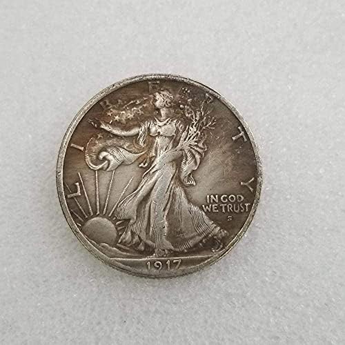 Antigo Artesanato Americano de 1917-S Versão de meio dólar em latão prateado manchado em dólar de prata angustiado Price