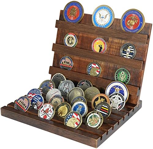 10 Linhas de madeira Solid Wood Desafio Coin Exibição de moedas Militar Titular Stand Rack de madeira detém 70-80 moedas