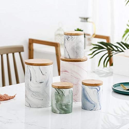 Jarra de armazenamento de alimentos em cerâmica Xudrez - Marmore Look Porcelain Carmaist Tampa de bambu com selo de silicone hermético, perfeito para chá, café, especiarias ou lanches)