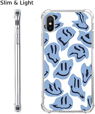 Junilotcik pingando smiley face telefone de telefone compatível com iphone x/iphone xs, capa sorridente de azul hippie para homens e mulheres, um pára -choques da moda TPU da moda XS