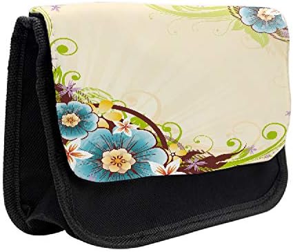 Caixa de lápis floral lunarável, padrão de buquê com redemoinhos, bolsa de lápis de caneta com zíper duplo, 8,5 x 5,5,