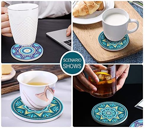 Coasters de bebidas Sayok Cerâmica Mandala Mandala Mandala Com copos de madeira de mamãe não deslizam canecas de copos de canecas de cerveja Coffee de café, Great Farmhouse Room Party Decor de 4…