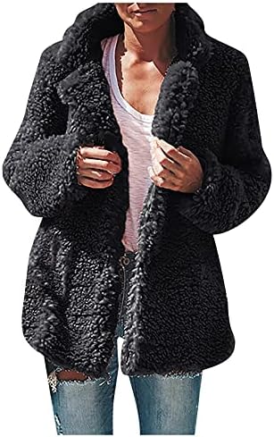 Jaqueta leve feminina feminina feminina de moda casual lapela solta suéter de blusa sólida de manga comprida
