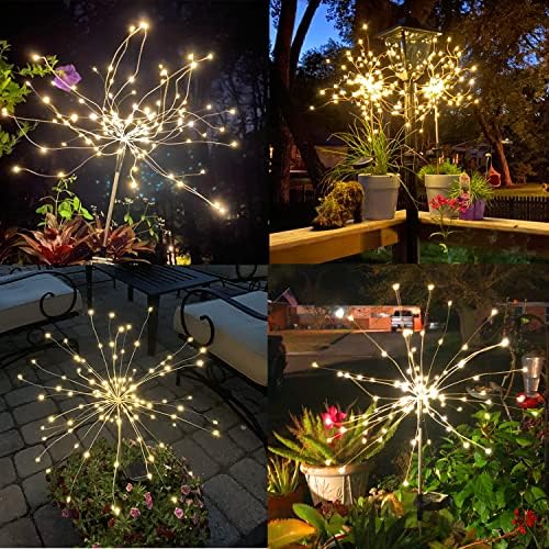 Luzes solares solares ao ar livre JJGOO, 2 pacote 120 LEDS 2 Modos de iluminação Fireworks à prova d'água Luz para pátio ao ar livre