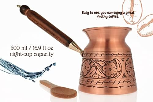 CopperPark mais grosso de cobre, bordado e bordado com manuseio de gorjeta, cafeteira turca, vaso de café em árabe, cafeteira de