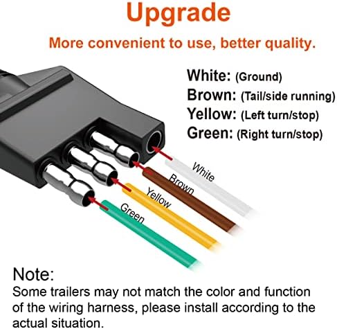 WOFTD Firamento de fiação de reboque de 4 vias com fios de 5 pés de 4 pinos de trailer de fiação de cabos de fiação 4 conector