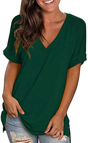 Tops de verão para mulheres, tampos femininos de manga curta V camisetas casuais camiseta casual blusa tops lotos