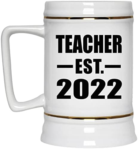 Projeta o professor estabelecido est. 2022, caneca de 22 onças de caneca de tanque de cerâmica de cerveja com alça para freezer,