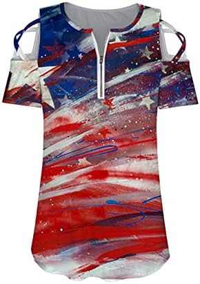Camiseta americana de bandeira para mulheres sexy zip v pesco