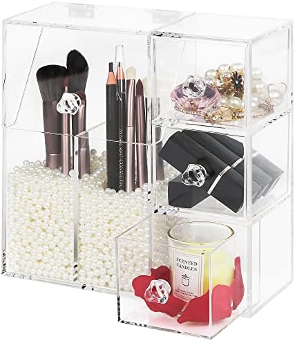 Porta de pincel de maquiagem Weddingwish com 3 gavetas, organizador de maquiagem acrílica, caixa de armazenamento