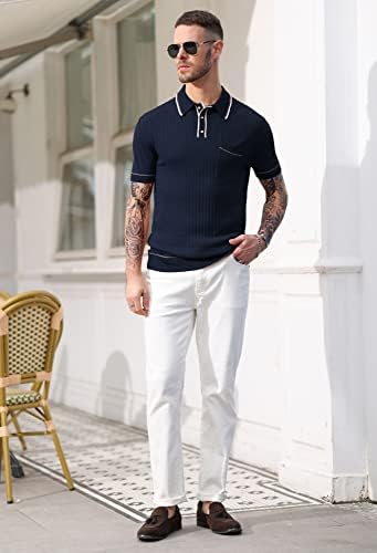 PJ Paul Jones Men's Manneve Knit Button Shirts Camisa de golfe casual com bolsos
