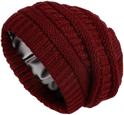 Gorro de malha de inverno para mulheres cetim alinhado a cabo grossa tampa grossa masculina macia chapéu quente