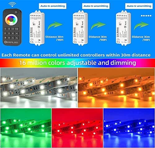 Luzes de tira RGBWW Gidealed RGBWW com 2,4g de controle remoto de 5 canais RGBCCT Controlador LED, RGB Warm branco frio branco, diminuição de 1% - RGBW LED DC12V