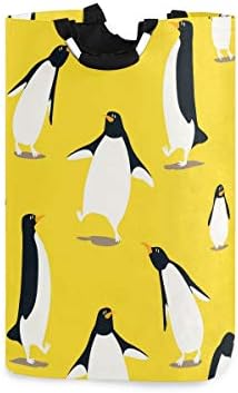 Yyzzh engraçado caráter de desenho animado fofo de pinguim em amarelo grande lavanderia bolsa de cesta de cesta