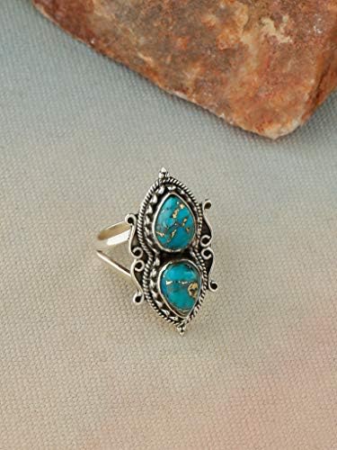 Yotreasure Blue Copper Turquoise Sterling Silver Designer Ring