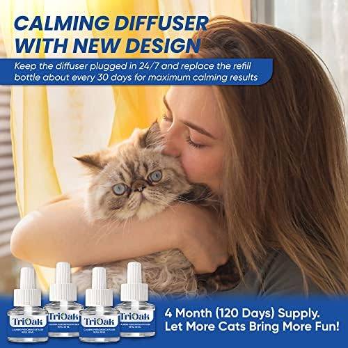 Trioak 4 Pack Cat Calming Feromon Difuser Recarias, Feromônios aprimorados de gatos Feromônios de 4 meses, Feromônios de alívio