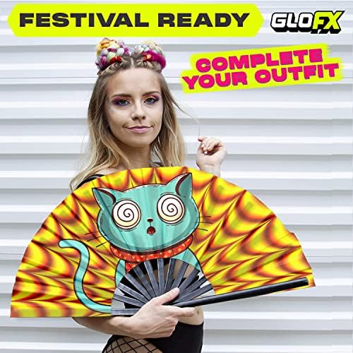 Fan Grofx dobrável - Tripppy Kitty - Fã de mão dobrável e delicado para homens/mulheres - para EDM, festival de música, clube, evento, festa, dança, performance, decoração, presente