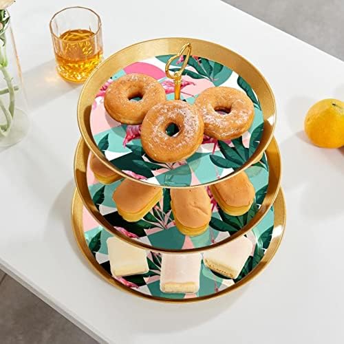 Stands de bolo de 3 peças, Flamingos com banana tropical deixar cupcake de plástico portador de fruto de frutas stand para festa de aniversário de aniversário