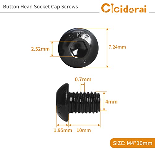 Cicidori M4-0,7 x 8mm Button Cap parafusos de tampa da tampa da cabeça dos parafusos, aço de liga de 10,9 grau, acabamento de óxido preto, rosca da máquina, unidade de soquete Allen, quantidade 50