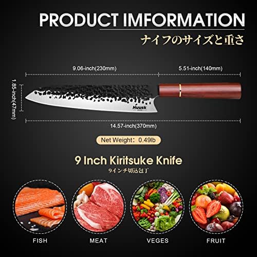 Huusk Kiritsuke Chef Knife Professional 9 Pacote com faca de filete de aço de alto carbono japonês