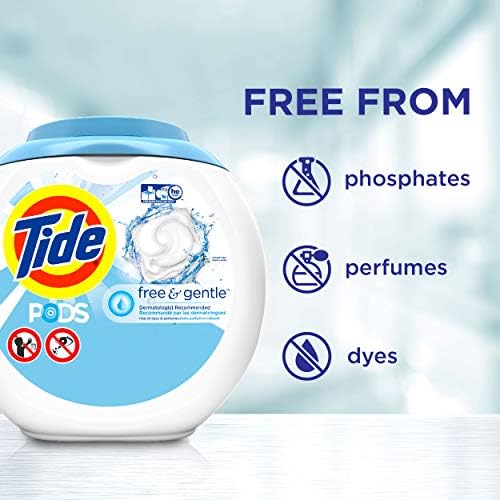 Vagens de maré livres e gentis, cápsulas de detergente para lavanderia, ele, 96 contagem - sem perfume e hipoalergênico