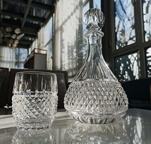 1917 - Decanter de uísque de cristal com 4 óculos, 4 montanhas -russas, conjuntos de bares para casa para bourbon vodka bourbon garrafa de decanter para presente, casa, bar, decoração de festa