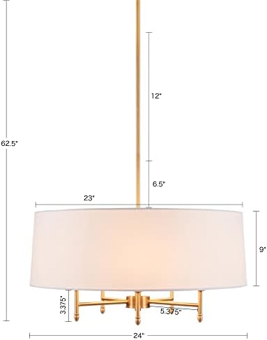Hampton Hill Presidio 5 Candeliers modernos-metal, tecido branco pendente lâmpada de lâmpada de luz de teto de teto pendurado, 24 de largura, ouro/branco