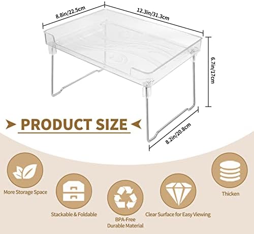 Conjunto de 3 organizadores de armários de cozinha de prateleira de armário empilhável e armazenamento, Esluker.ly dobrável Armazenamento prateleira de armazenamento prateleira de cozinha prateleiras para armário de despensa, plástico transparente/metal
