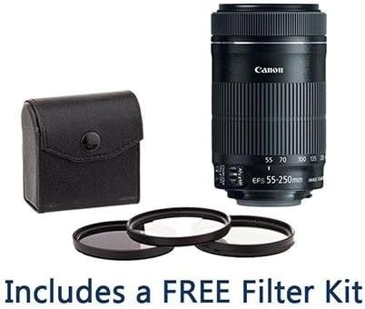 Canon EF-S 55-250mm f/4-5.6 é um pacote de lentes STM. EUA. Kit de valor com ACC 8546B005