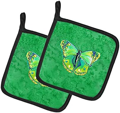 Tesouros de Caroline 8863PTHD Butterfly Green em pares verdes de suportes de panela, suportes de panela resistentes ao calor da cozinha conjunta forno quentes almofadas para cozinhar churrasco de cozimento,