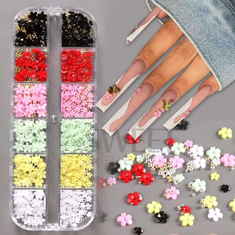 Charms 3d Resina Flower Unhas Peças 12pcs Em 1 mistura Misture contas de jóias Acessórios de decoração de jóias Manicure