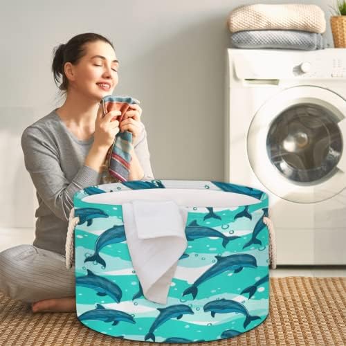 Dolphins Life Marine Life Grandes cestas redondas para cestas de lavanderia de armazenamento com alças cestas de armazenamento