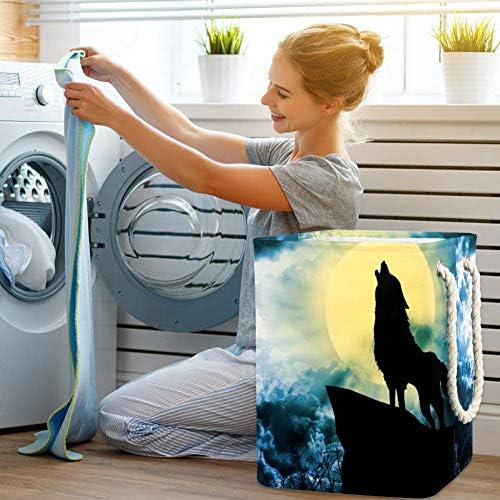 Lobo uu -lobo uivando a lua cheia de grande tamanho de lavanderia cesto de armazenamento dobrável para quarto berçário