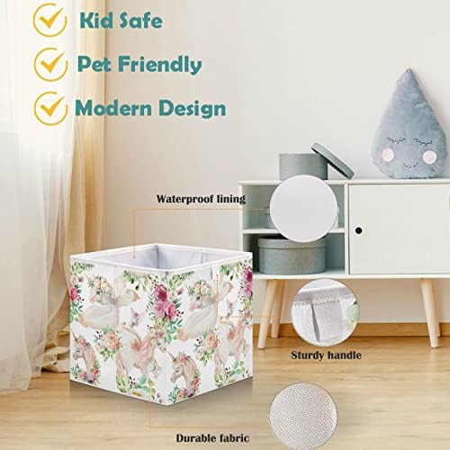 cestas de armário de visesunny lindas cestas de tecido de caixa de armazenamento unicórnio para organizar caixas de cubos de armazenamento dobráveis ​​para roupas, brinquedos, higiene pessoal, suprimento de escritório