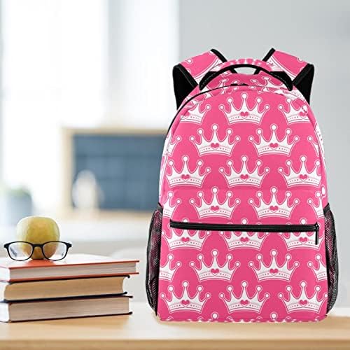 Backpack Rucksack School Bag Viaje Daypack casual para mulheres meninas adolescentes, coroa de realeza rosa da princesa feminina com jóias de coração