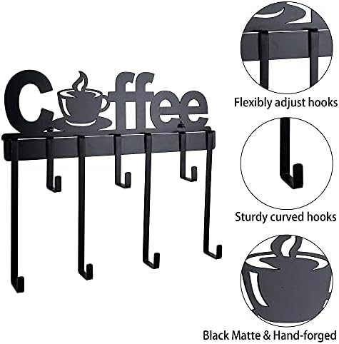 Suporte de caneca de café Yangshuo - porta de café de montagem de parede com ganchos de caneca ajustáveis, rack de cabide de caneca decorativo de café de café