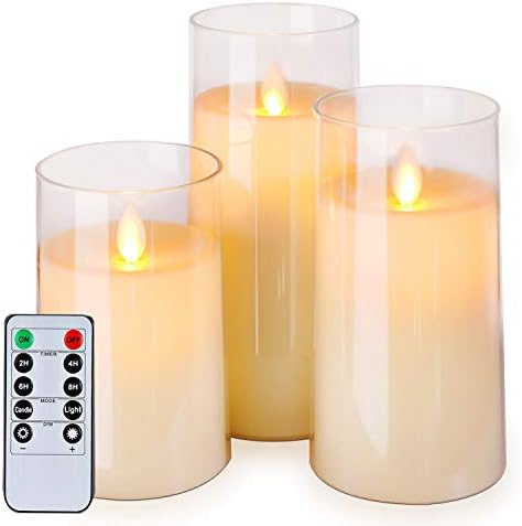 Velas sem chamas sem chamas, velas de pilares de LED acrílico operados por bateria com controle remoto e temporizador, branco de marfim,
