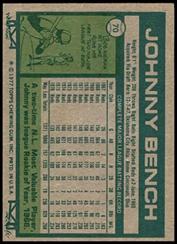 1977 Topps 70 Johnny Bench Cincinnati Reds VG/Ex Reds