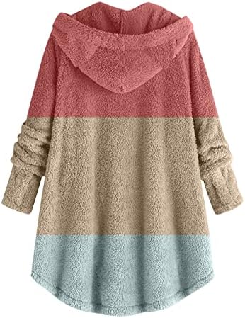 Jaqueta de lã de colorblock para mulheres pulôver moletom molho de gato bolso de orelha sólida quente inverno de tamanho grande