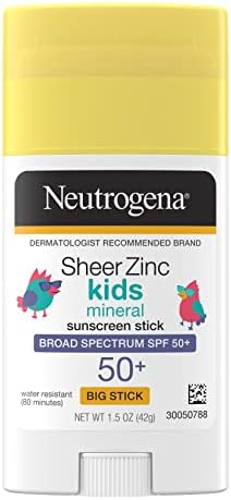 Neutrogena Sheer Oxince Oxide Kids Mineral Sunselred Stick, Broad Spectrum SPF 50+ e UVA/UVB Proteção e resistência à água
