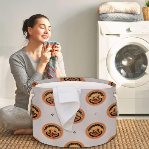 Face engraçada Grande cestas redondas para cestas de lavanderia de armazenamento com alças cestas de armazenamento de cobertor para