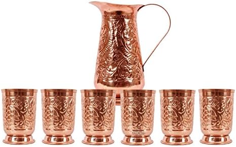 Indian Art Villa Pure Copper adotou o arremessador/jarro sofisticado 1300 ml, conjunto de 6 Copp ...