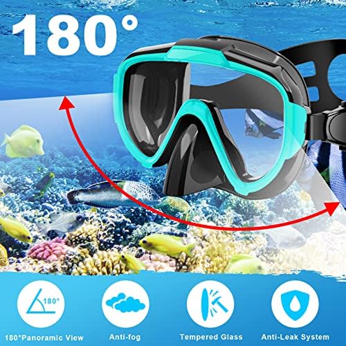 Conjunto de snorkel, Zipoute Snorkel Dry Top Snorkeling Gear para adultos, lente panorâmica de vidro com temperos anti-fãs, conjunto de snorkel ajustável para adultos, kit de snorkel de treinamento de mergulho de mergulho.