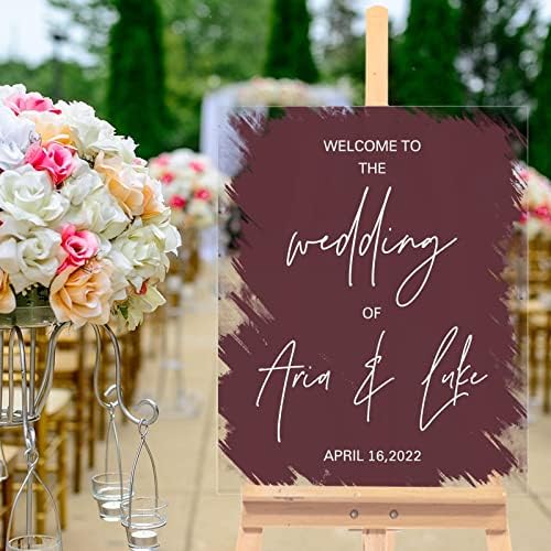 Alioyoit Borgonha cor de casamento acrílico personalizado placa de casamento moderno sinal de boas -vindas de boas -vindas Cerimônia