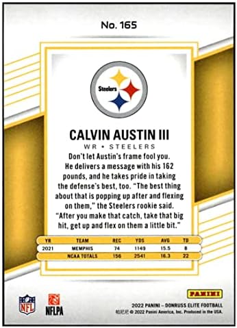 Calvin Austin III RC 2022 Donruss Elite /499 Explosão de status #165 ROOKIE STEELERS NM+ -MT+ NFL Football