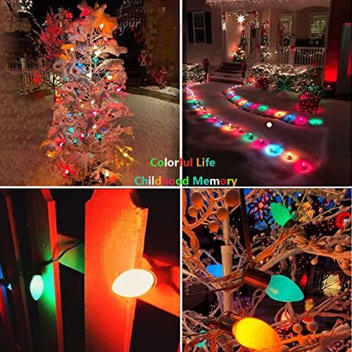 Luzes de cordas de Natal da Oviejo C7, luzes de Natal multicoloras de 25 pés com 27 lâmpadas de vidro de cerâmica multicolorida,