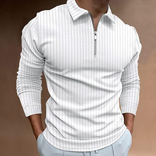 Plus Size masculino Homens com manga longa masculina casual outono de tecido listrado camiseta zíper do colarinho